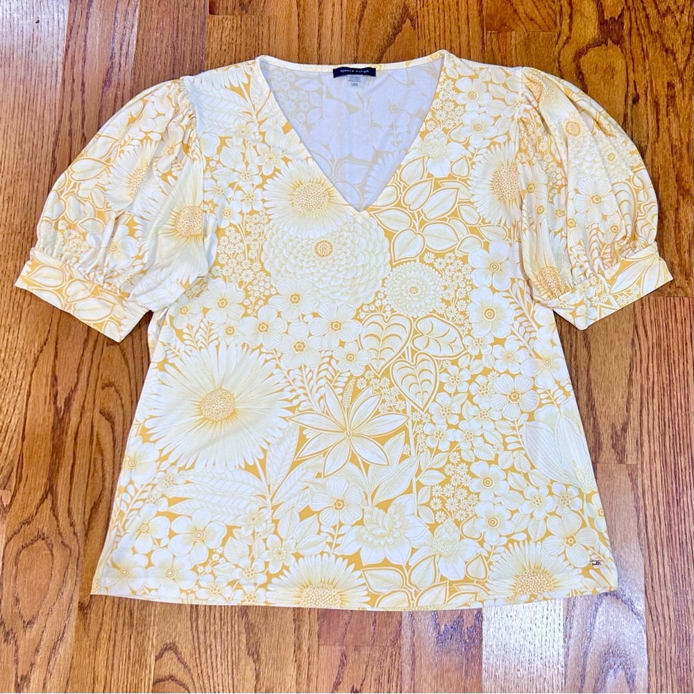 Tommy Hilfiger Yellow/White Floral Blouse Size L